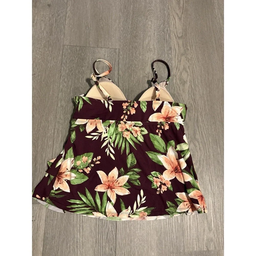 Kona Sol Women's Tankini Top only Swimsuit floral print plus size M